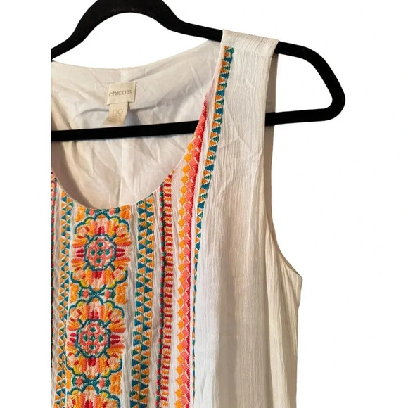 Chico's 100% Cotton 00/S Embroidered Maxi Sundress hi/low resort vacation cruise - Picture 5 of 10